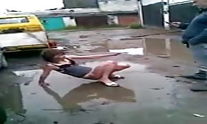 Russian slut in a muddy puddle