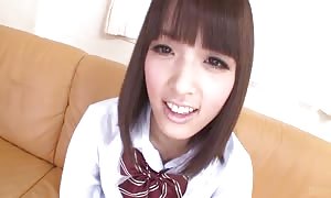 Smiling japanese proves her absolutely clean shaven snatch in Jav high-definition video pin