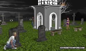 3D hotty gets Double Penetration in a Graveyard