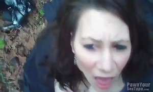 girlfriend makes his huge shaft spunk in the woods